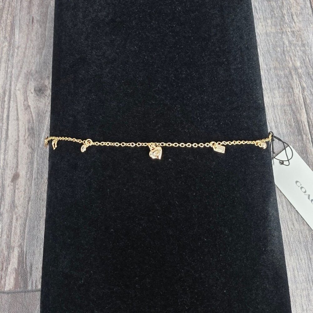 COACH Signature C Charm Bracelet 14K Gold Plated Hangtag Cubic Zirconia Gift New